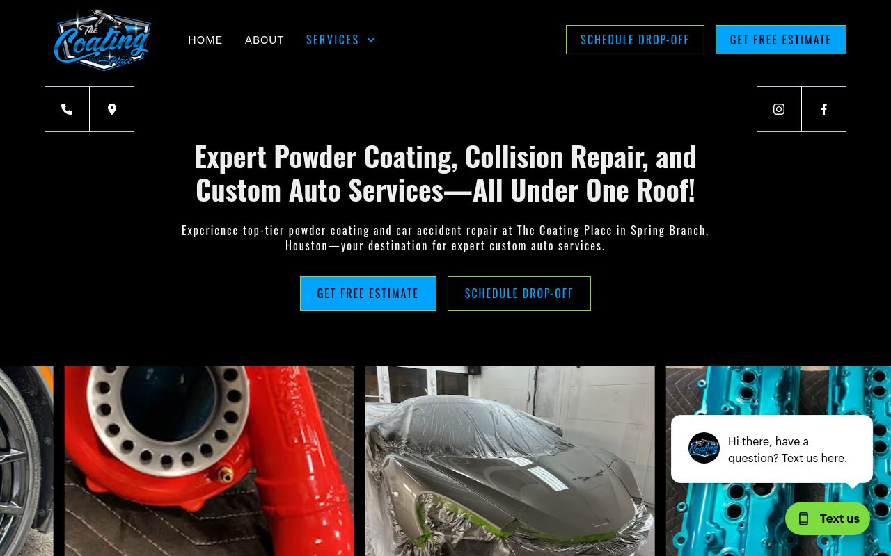 Homepage of The Coating Place's website