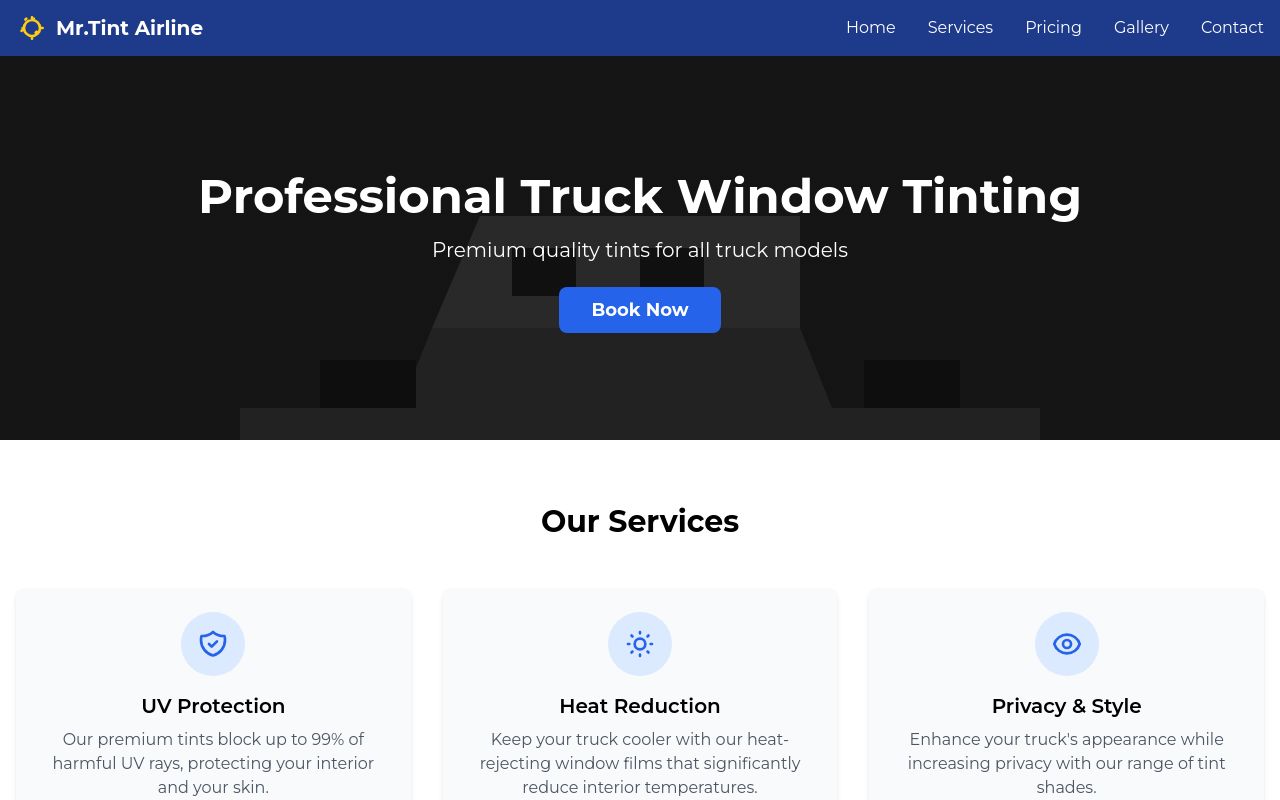 Homepage of Mr Tint Airline's website