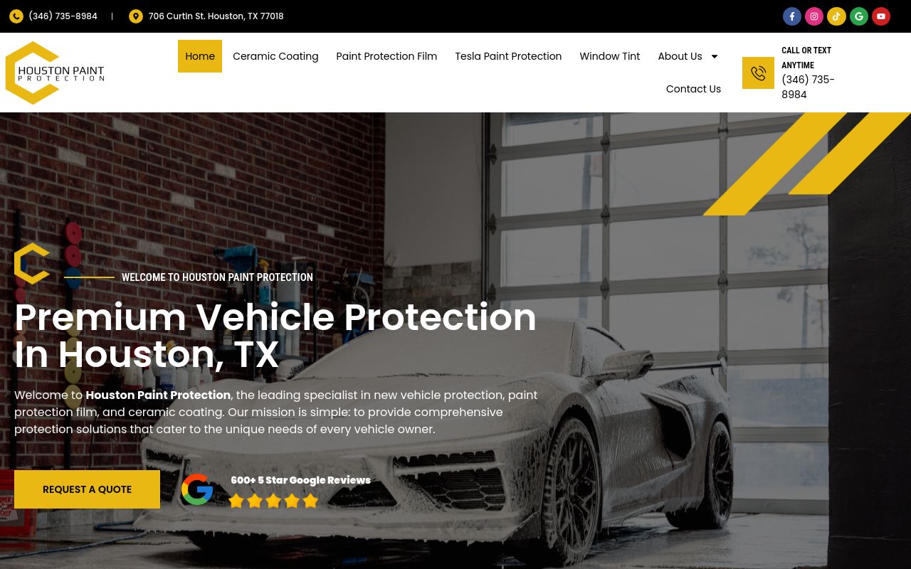 Homepage of Houston Paint Protection's website
