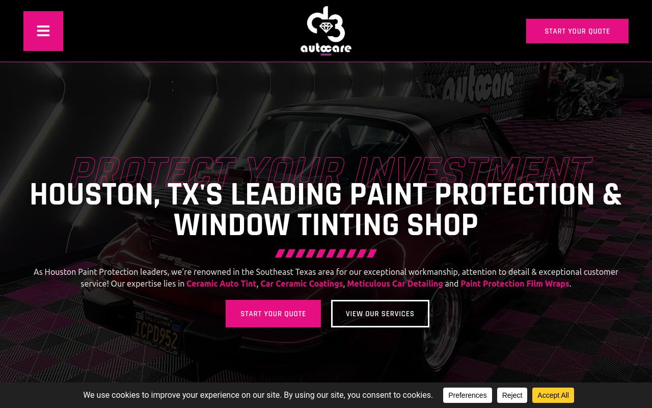 Homepage of D3 Auto Care - Window Tint , Ceramic Coating & Paint Protection Film's website