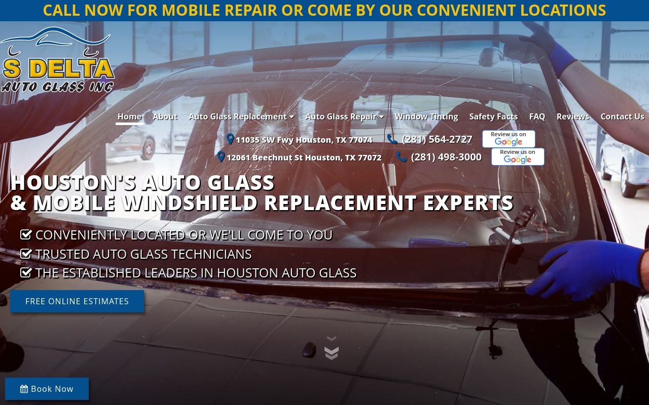 Homepage of S Delta Auto Glass's website