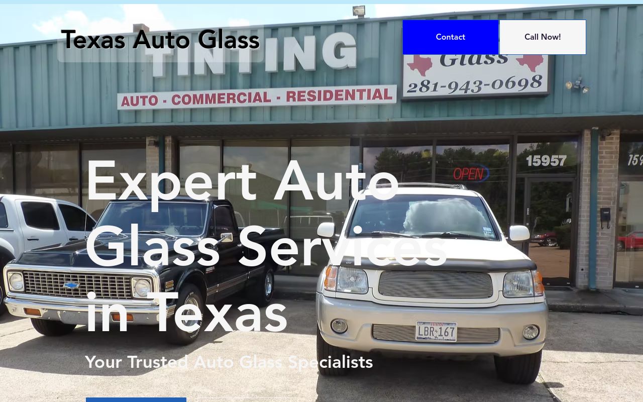 Homepage of Texas Auto Glass's website