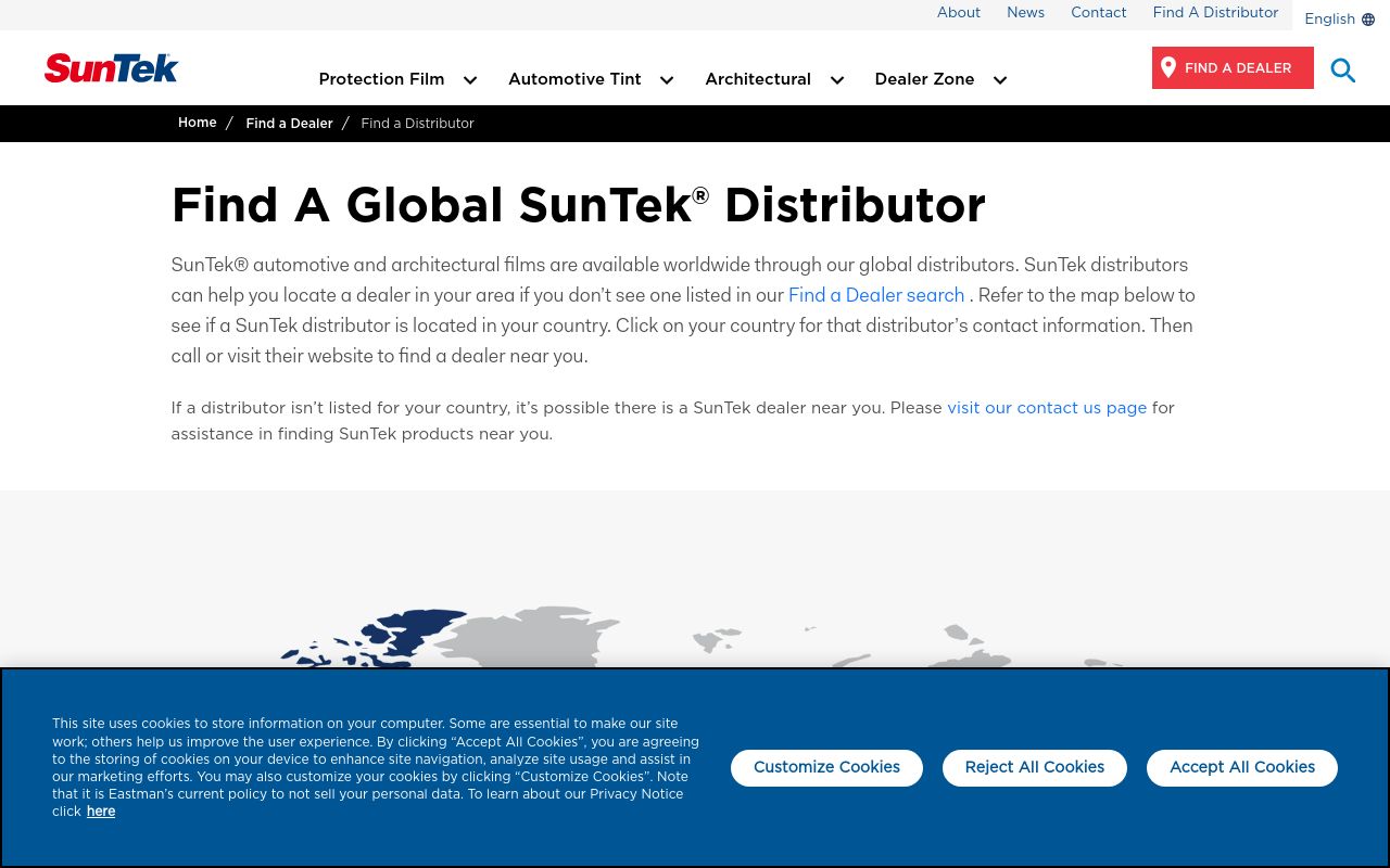 Homepage of Suntek Distribution Center - Houston's website