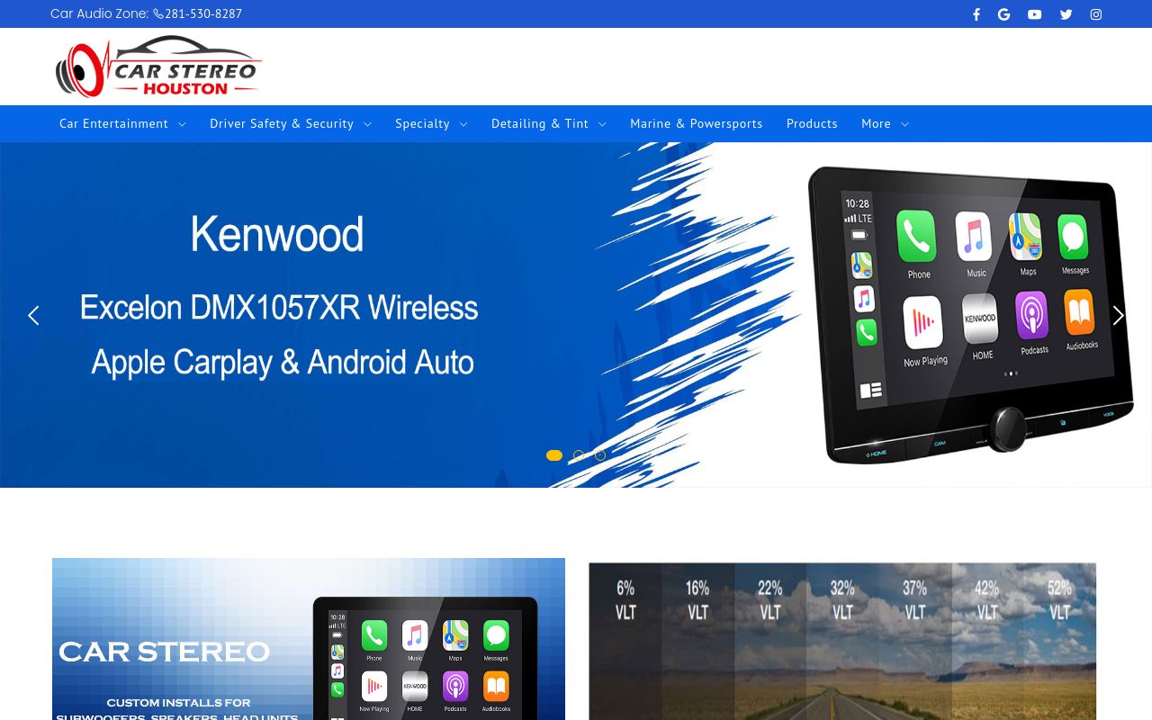 Homepage of Car Audio Zone's website