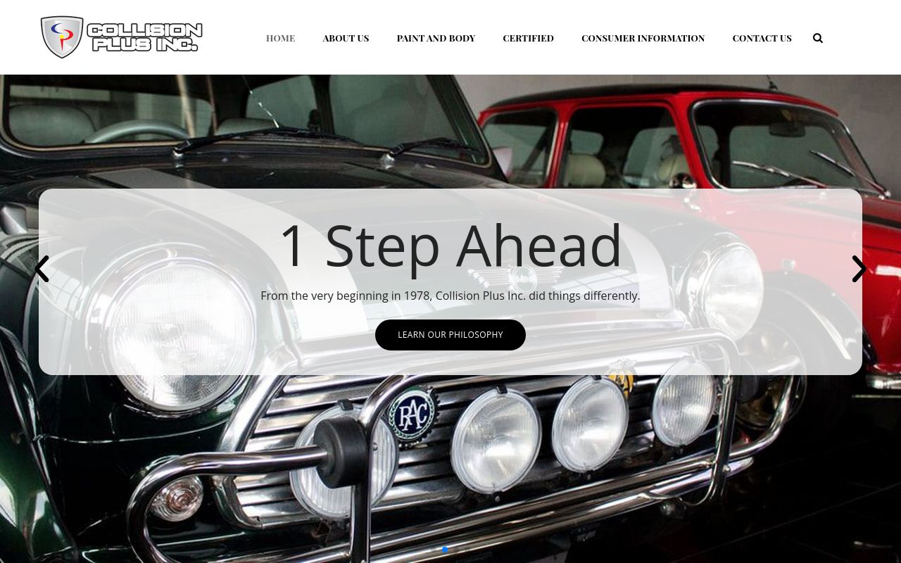 Homepage of Collision Plus's website