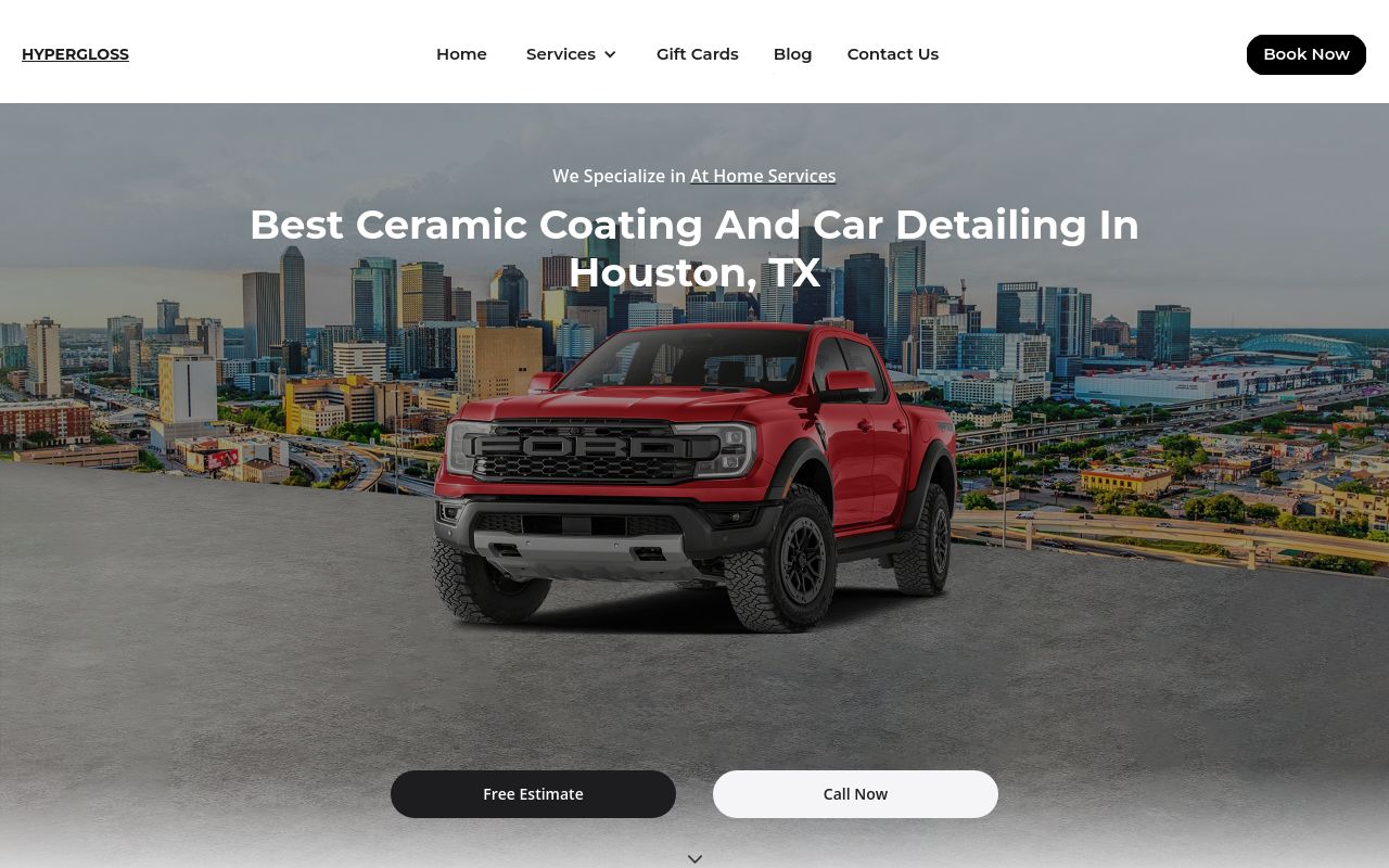 Homepage of Hypergloss Car Detailing Houston's website