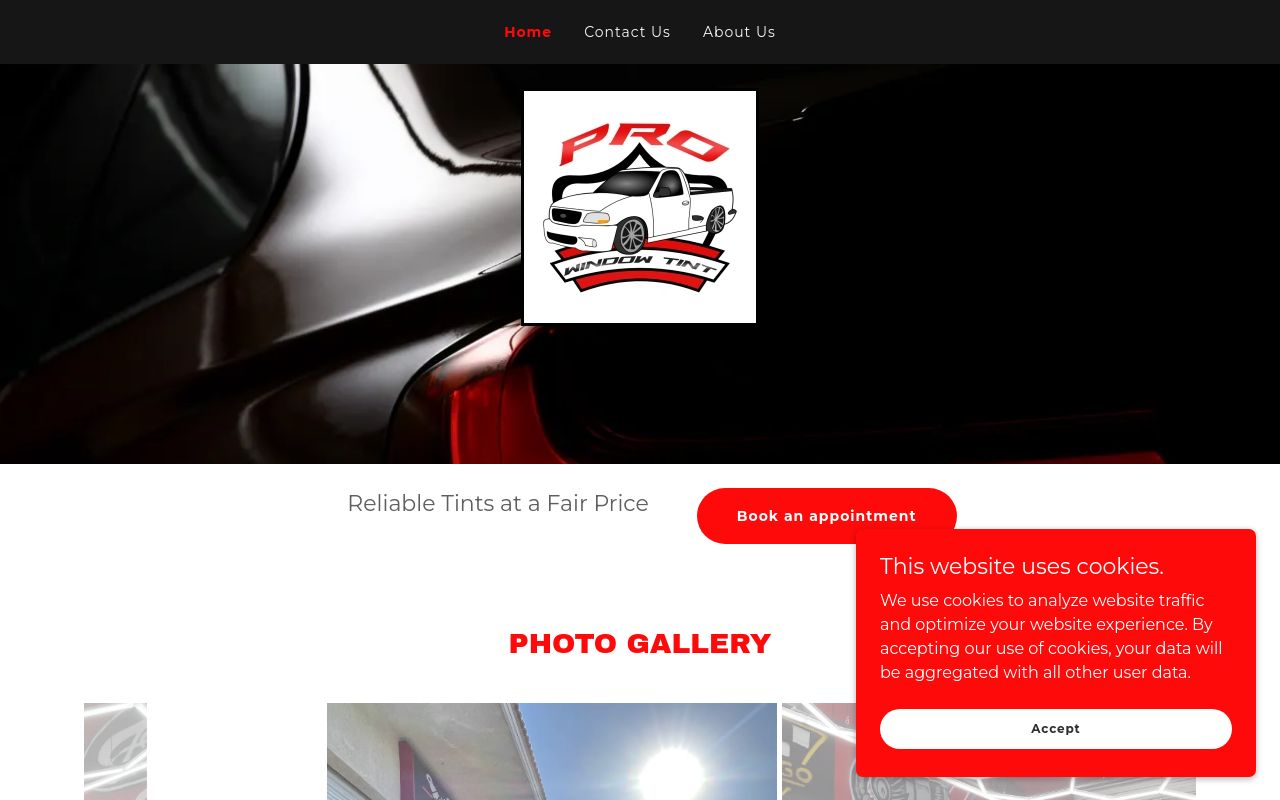 Homepage of Pro Window Tints's website