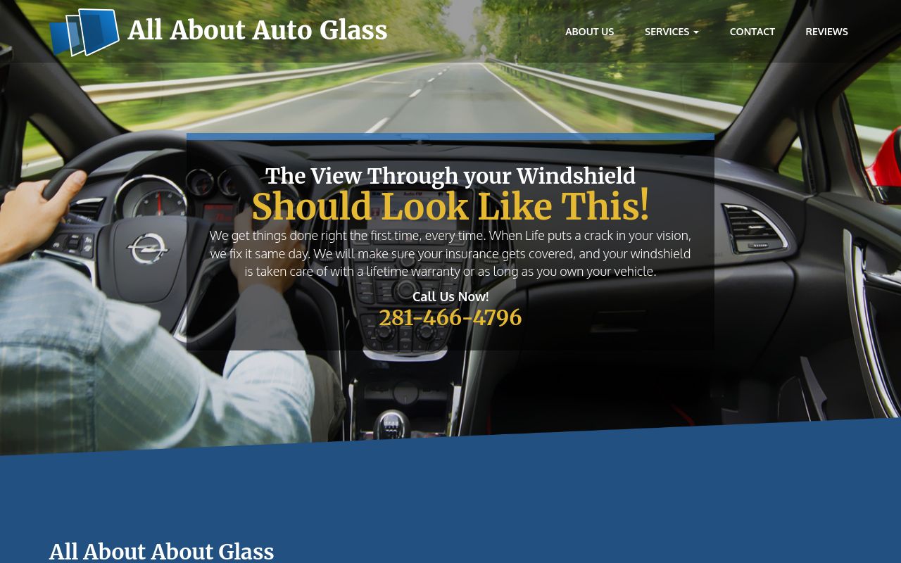 Homepage of All About Auto Glass's website