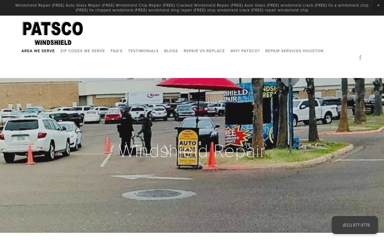 Homepage of Patsco Windshield's website