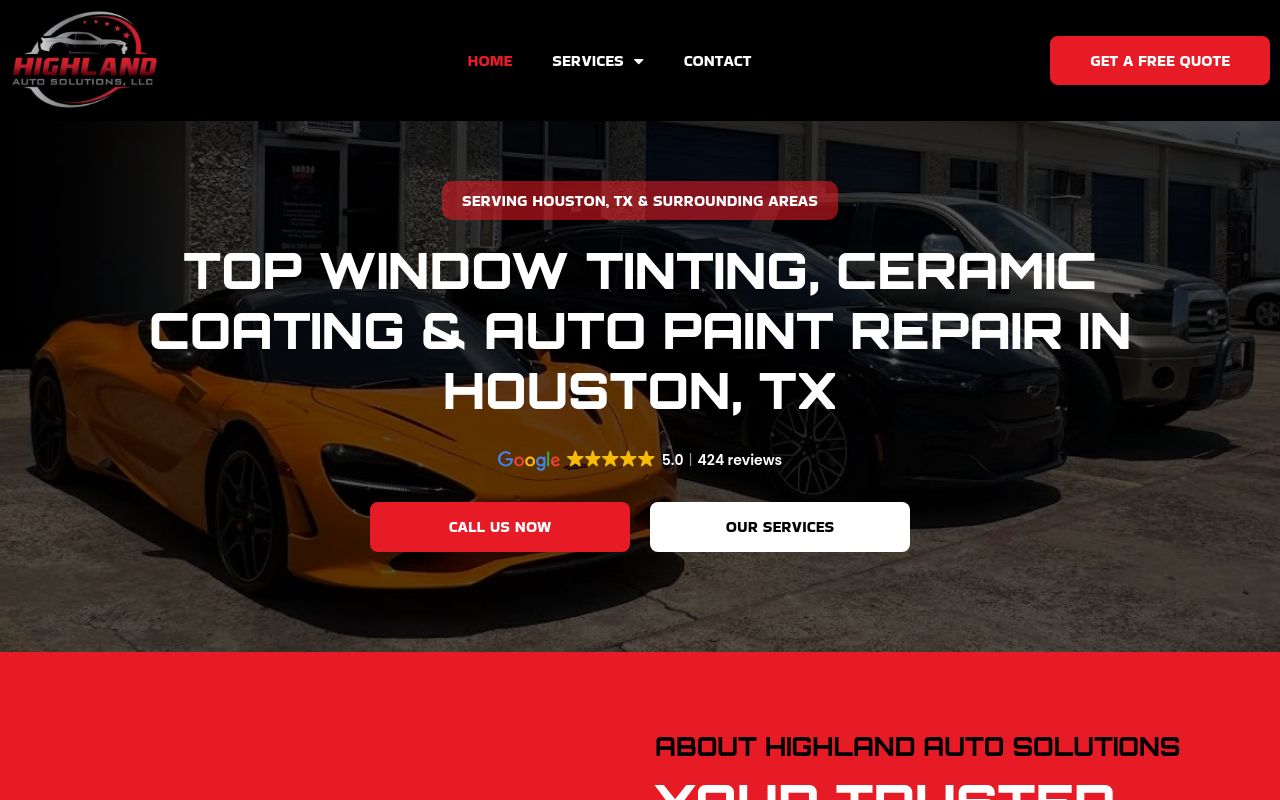 Homepage of Highland Auto Solutions's website