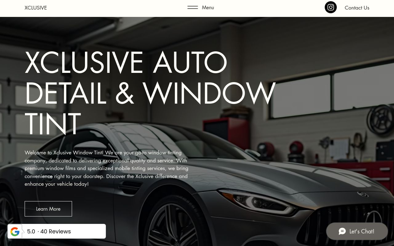 Homepage of Xclusive Auto Tint & Detailing's website