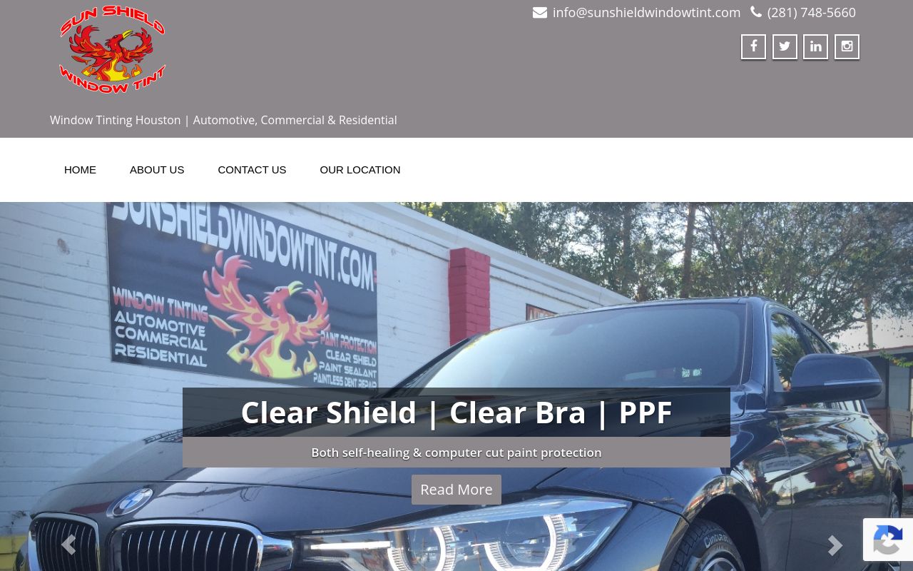 Homepage of Sun Shield's website