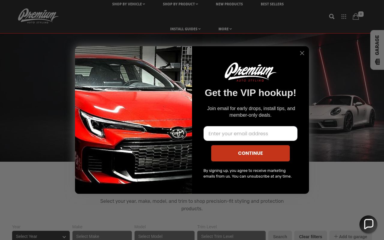 Homepage of Premium Auto Styling's website