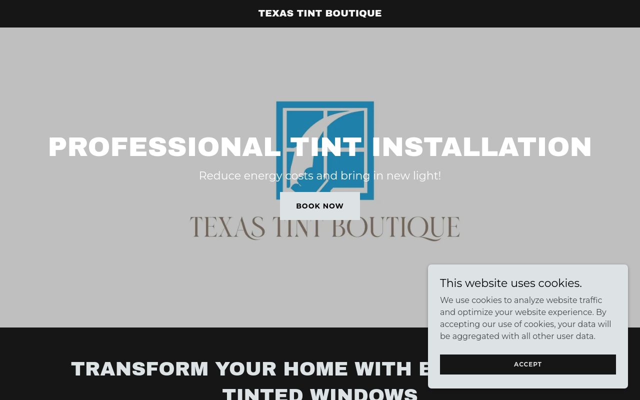 Homepage of Texas Tint Boutique's website
