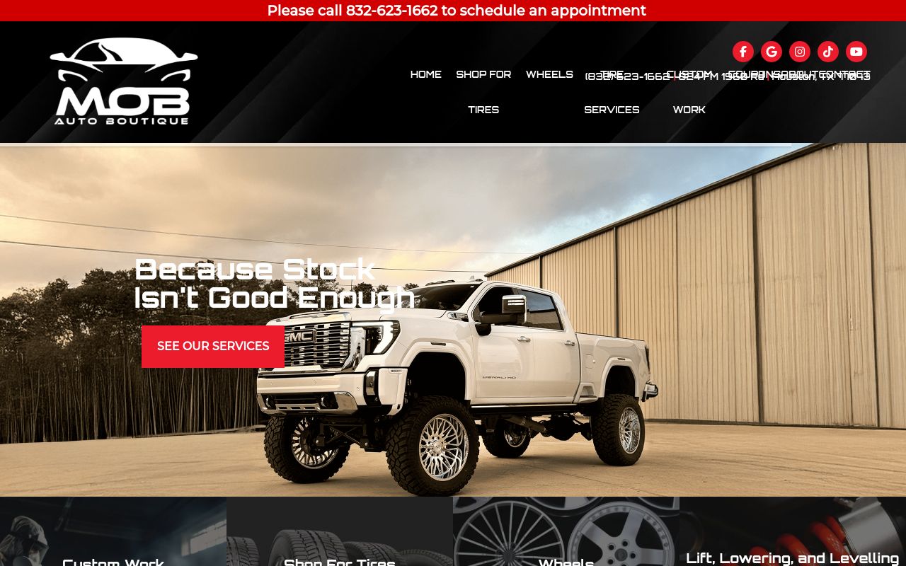 Homepage of MOB Auto Boutique's website