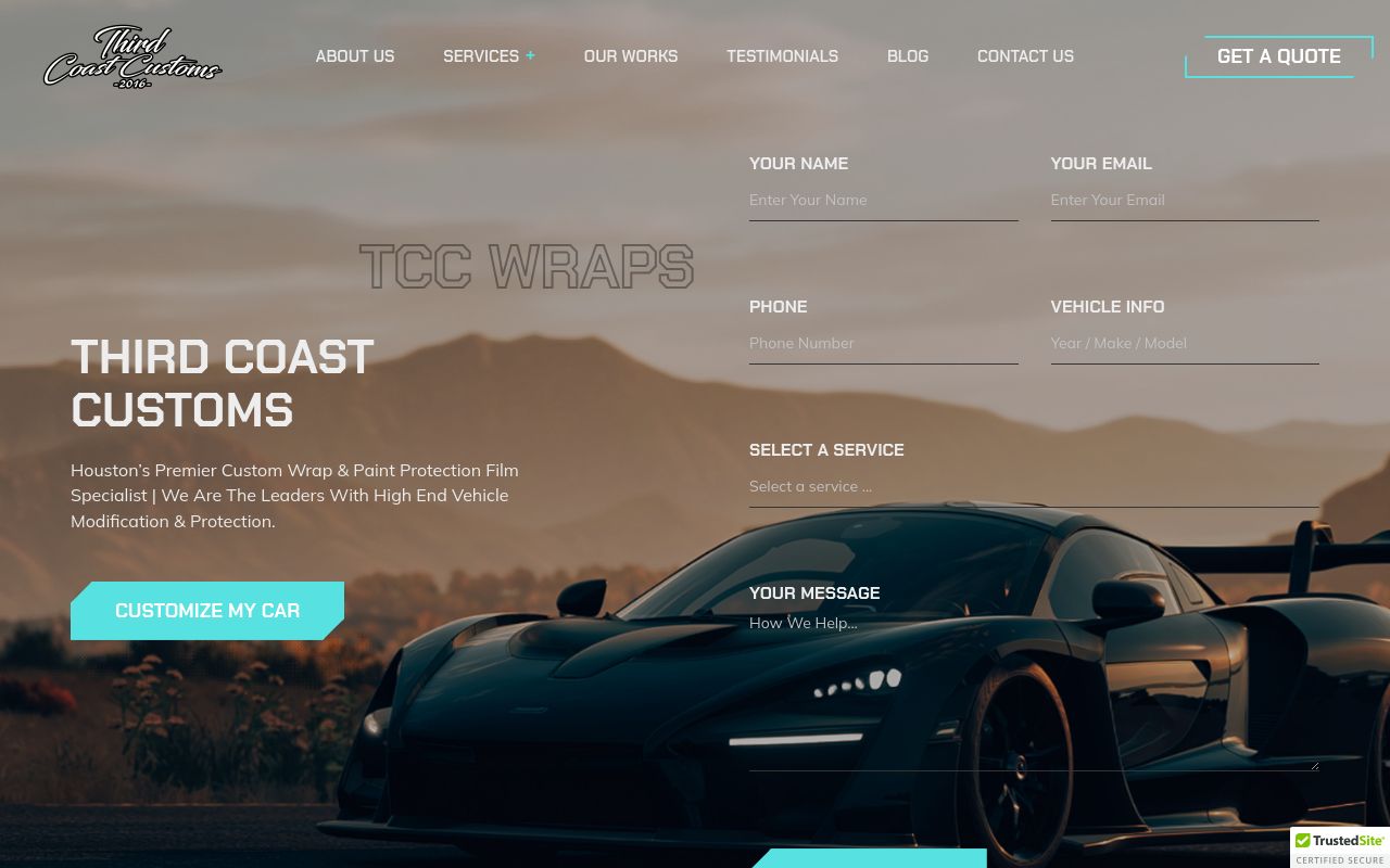 Homepage of Third Coast Customs | Car Wraps | Paint Protection Film | Houston's website