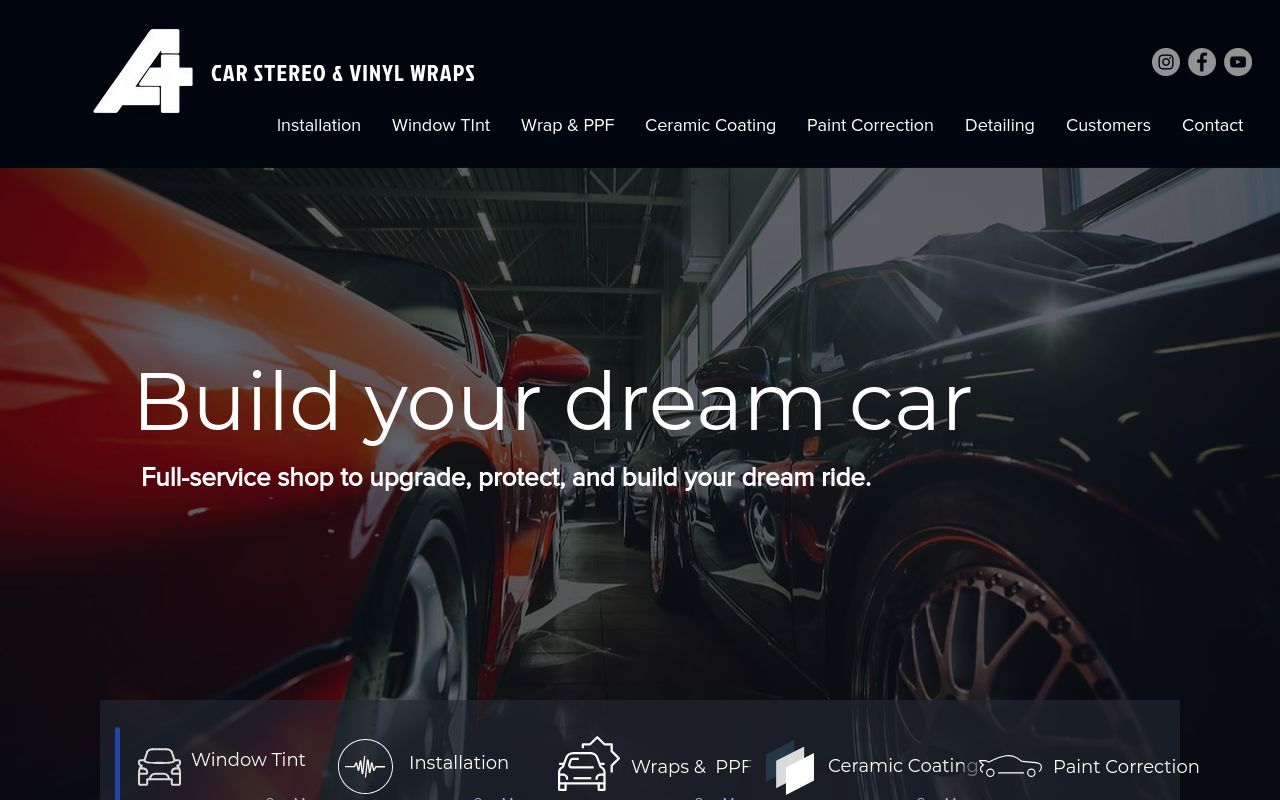 Homepage of A Plus Car Stereo & Window Tint's website