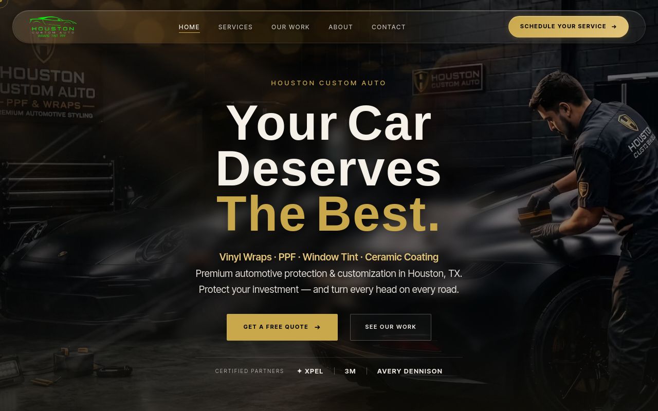 Homepage of Houston Custom Auto's website