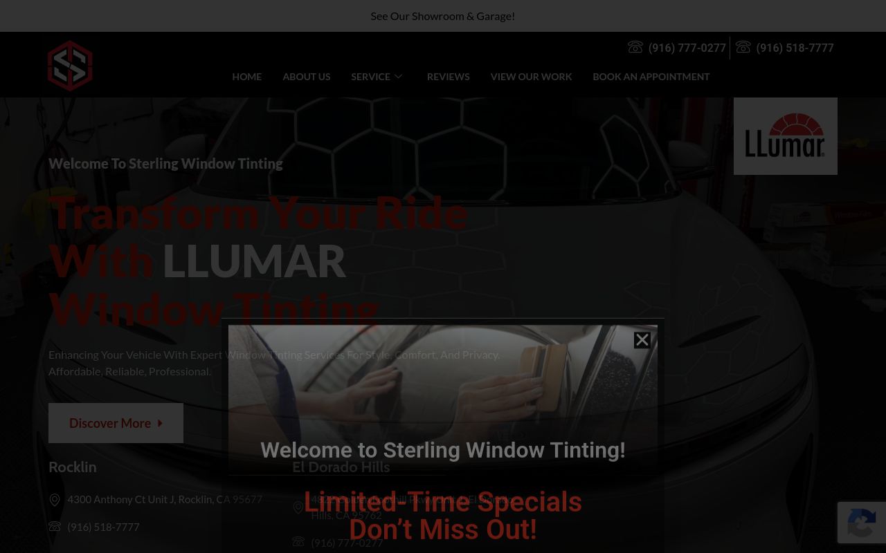 Homepage of Sterling Window Tinting - Rocklin's website