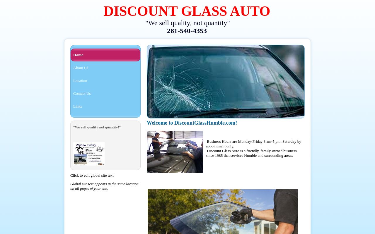 Homepage of Discount Glass Auto's website
