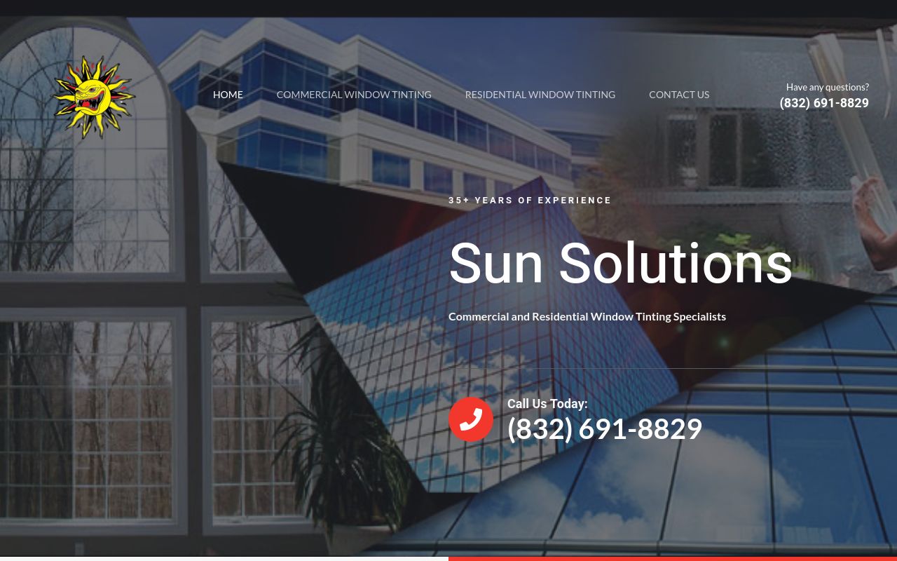 Homepage of Sun Solutions Window Tinting's website