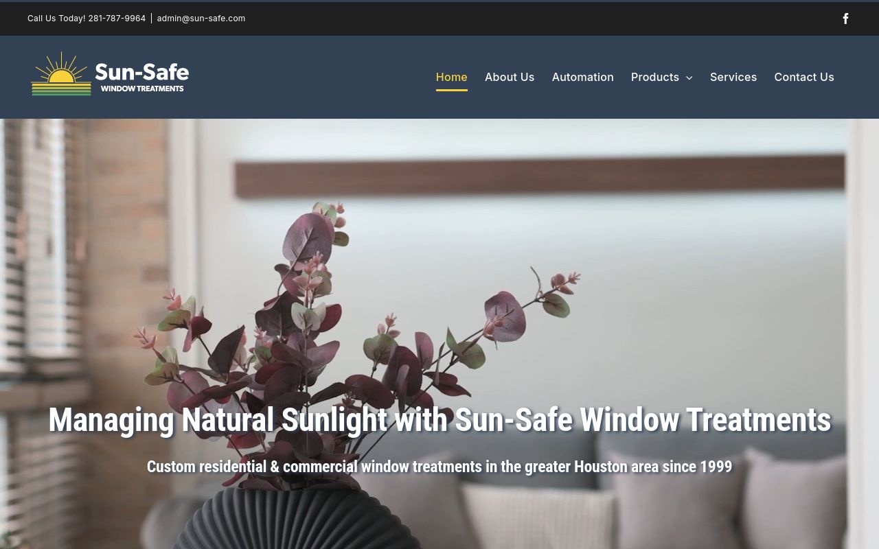 Homepage of Sun-Safe Window Treatments's website