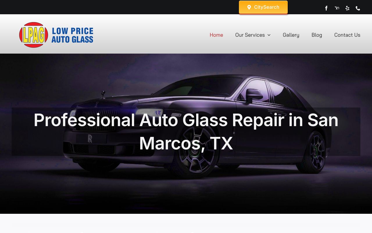 Homepage of Low Price Auto Glass & Tint's website