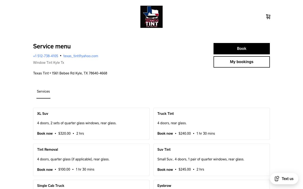 Homepage of Texas Tint's website