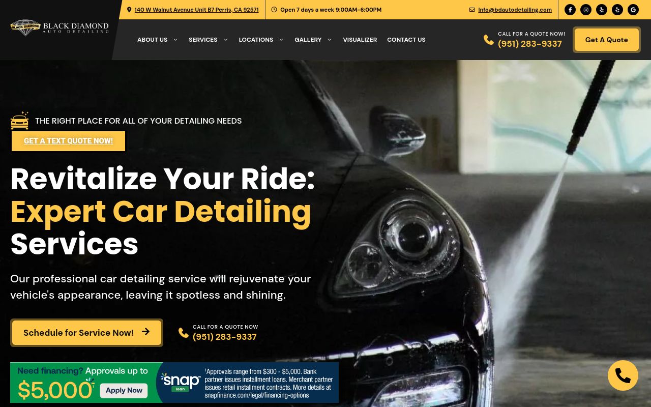 Homepage of Black Diamond Auto Detailing's website