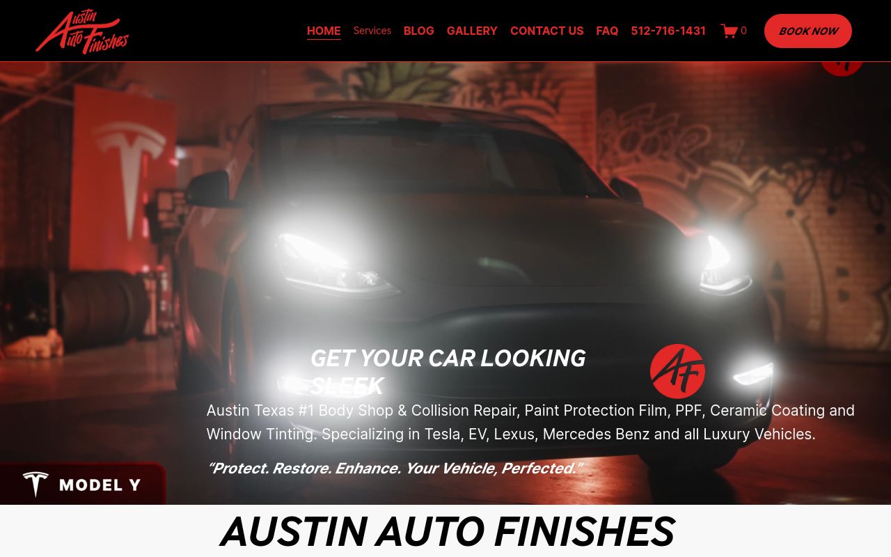 Homepage of Austin Auto Finishes's website