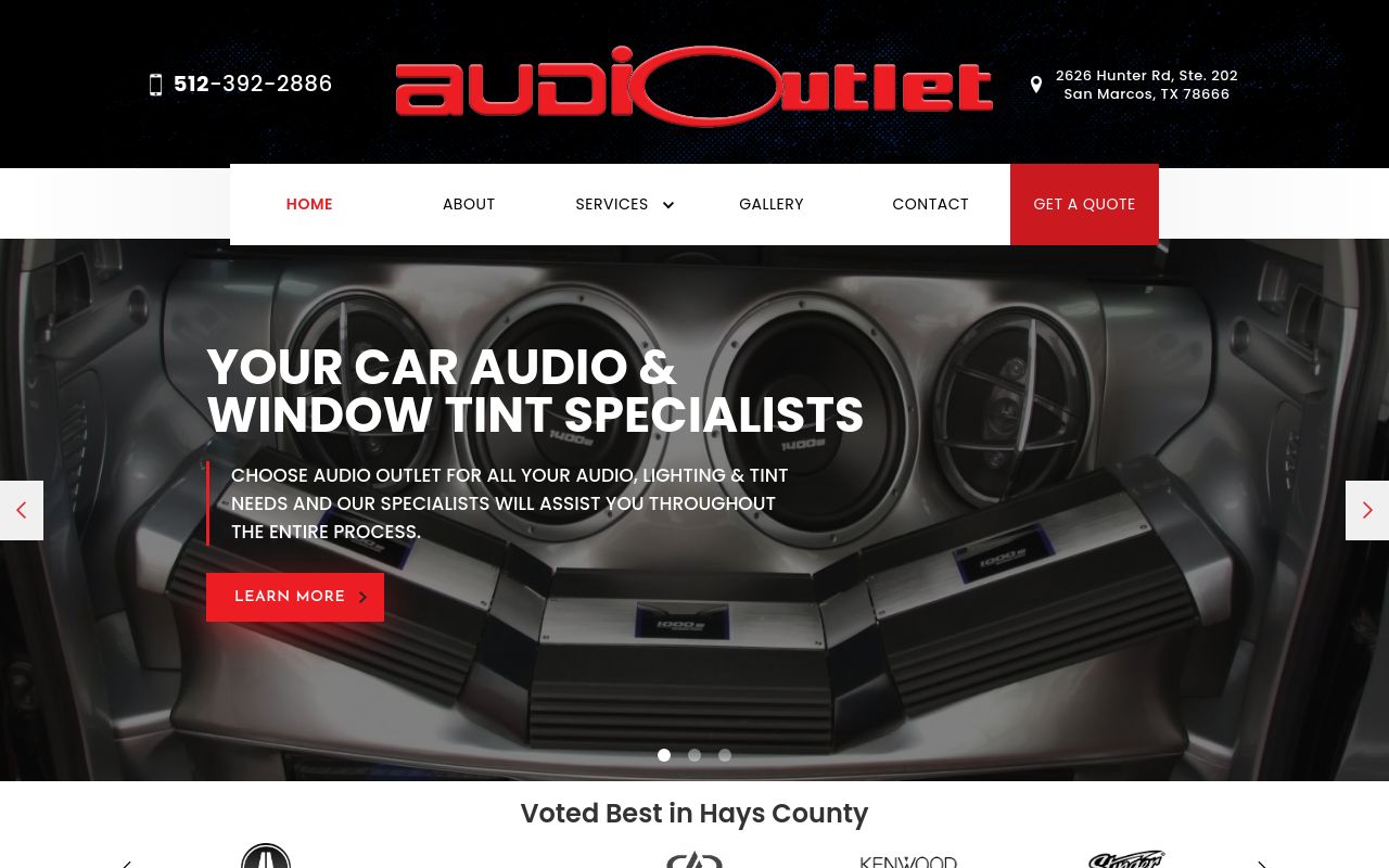 Homepage of Audio Outlet's website