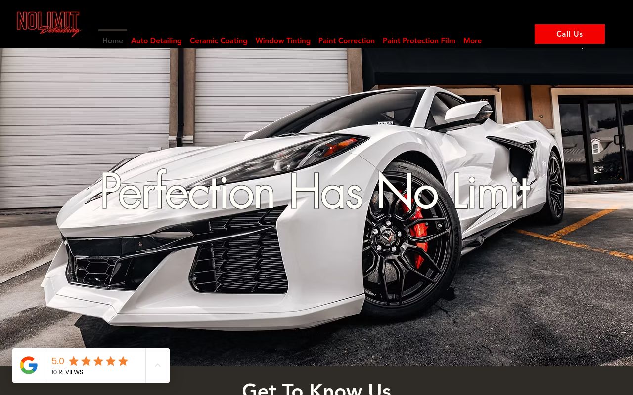 Homepage of No Limit Detailing's website