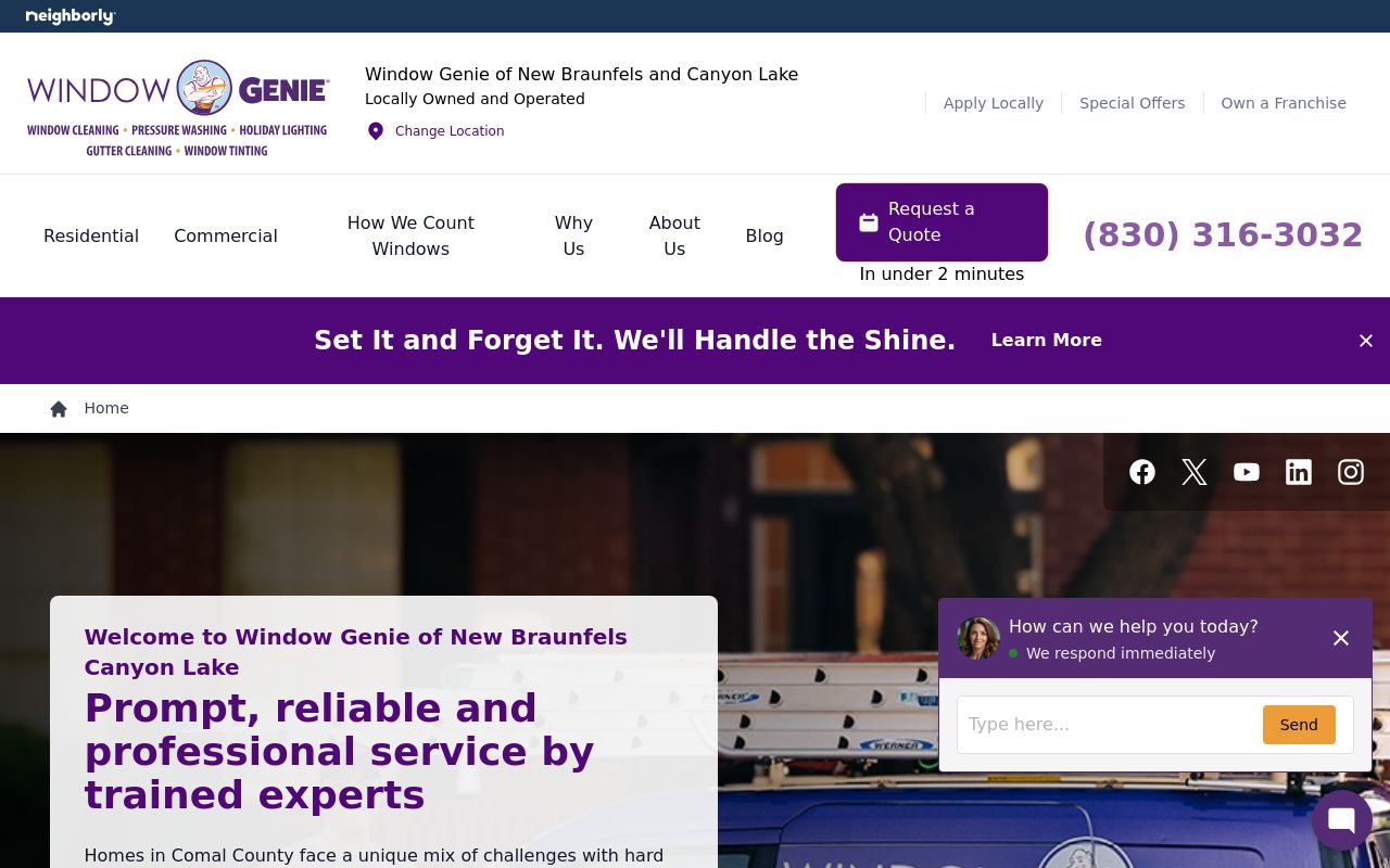 Homepage of Window Genie of New Braunfels and Canyon Lake's website