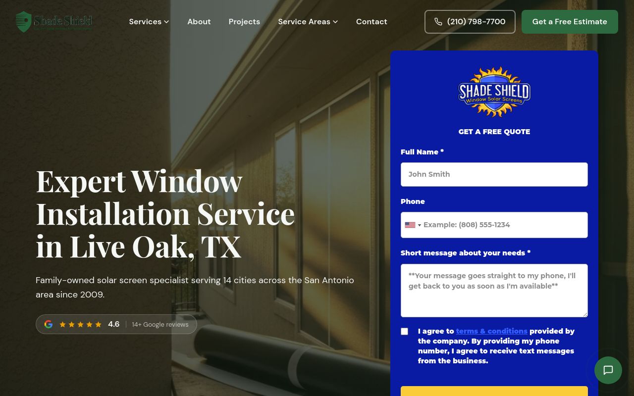 Homepage of Shade Shield Solar Screens & Shades's website