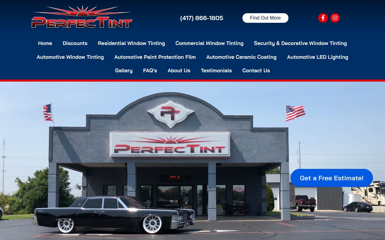 Homepage of Perfect Tint LLC's website