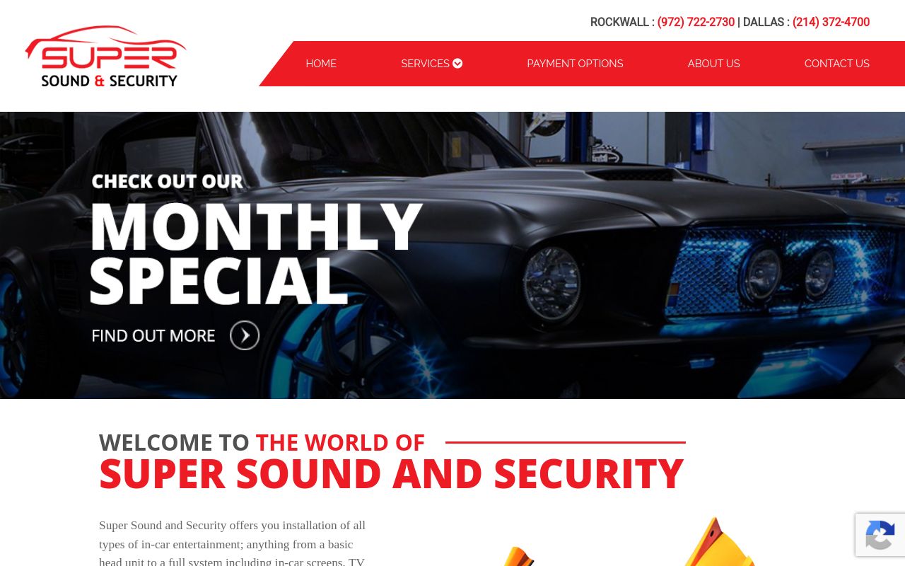 Homepage of Super Sound and Security's website
