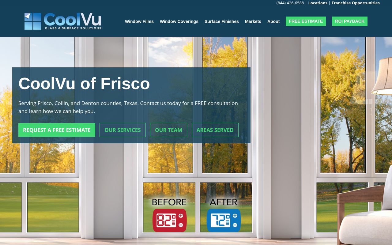 Homepage of CoolVu of Frisco's website