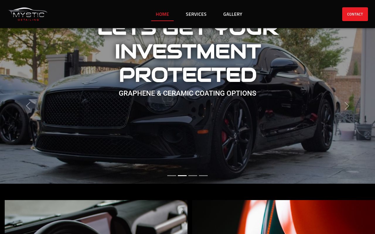 Homepage of Mystic Auto Spa's website