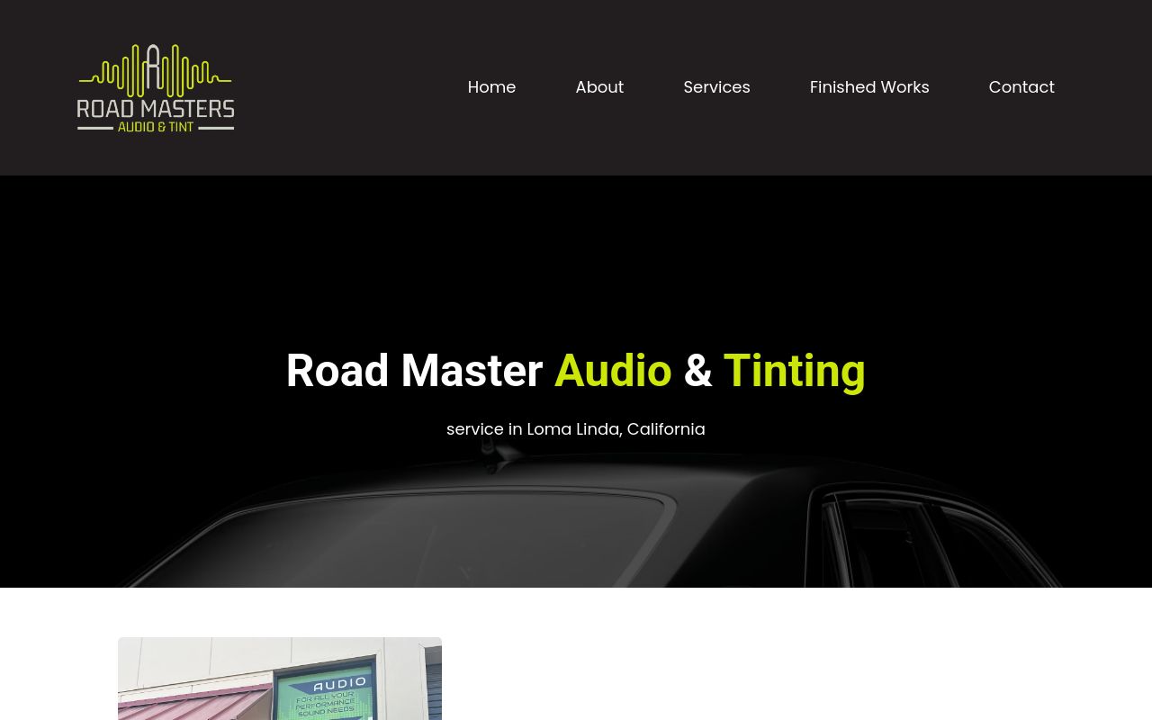 Homepage of Road Masters Audio&Tint's website