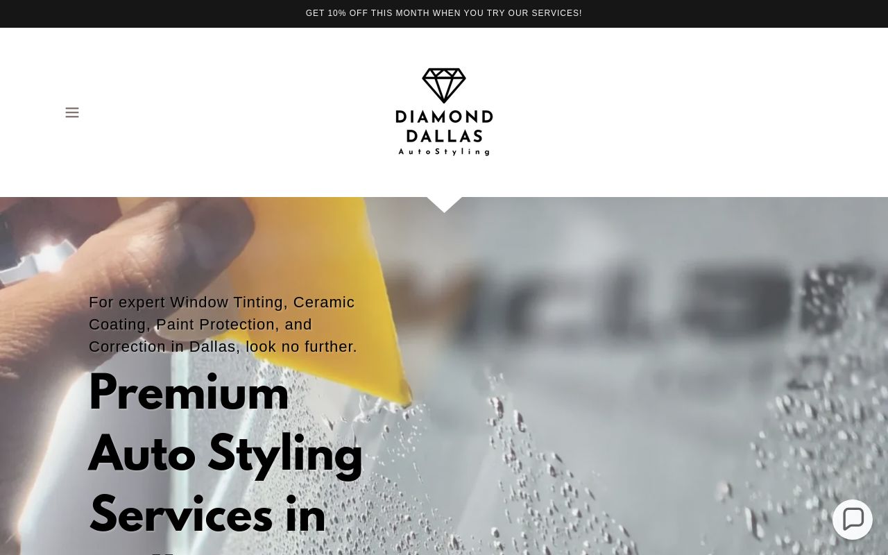 Homepage of Diamond Dallas Autostyling's website