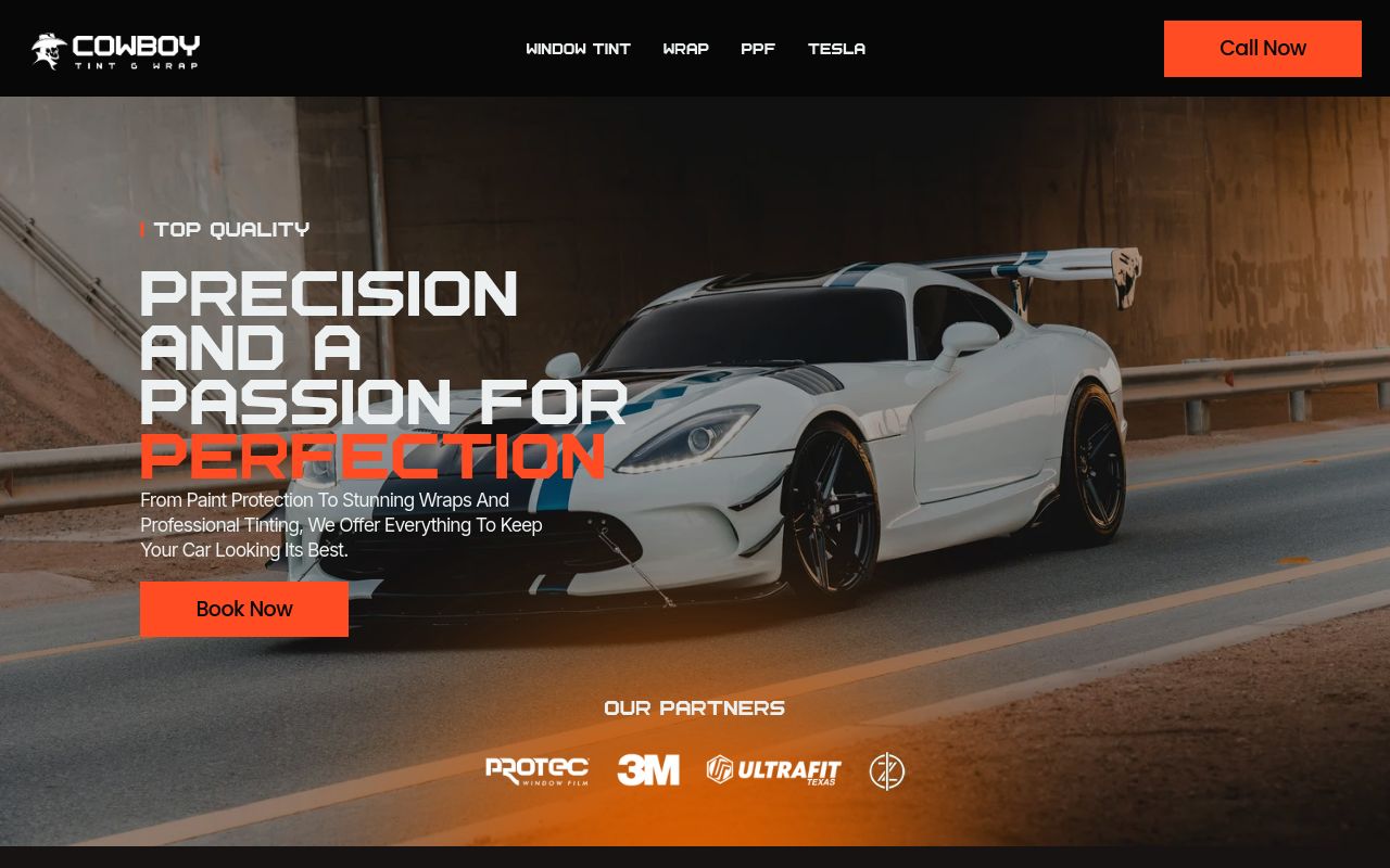 Homepage of Cowboy Tint & PPF's website