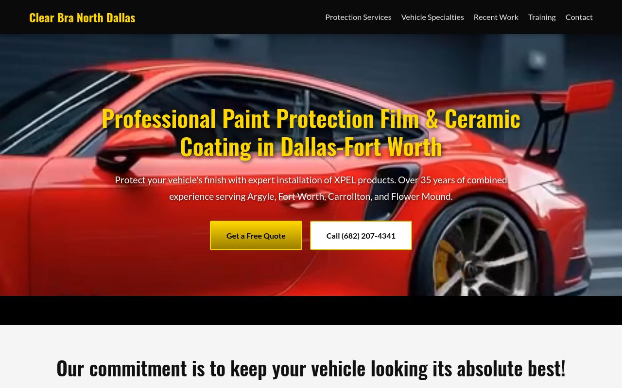 Homepage of Clear Bra North Dallas's website
