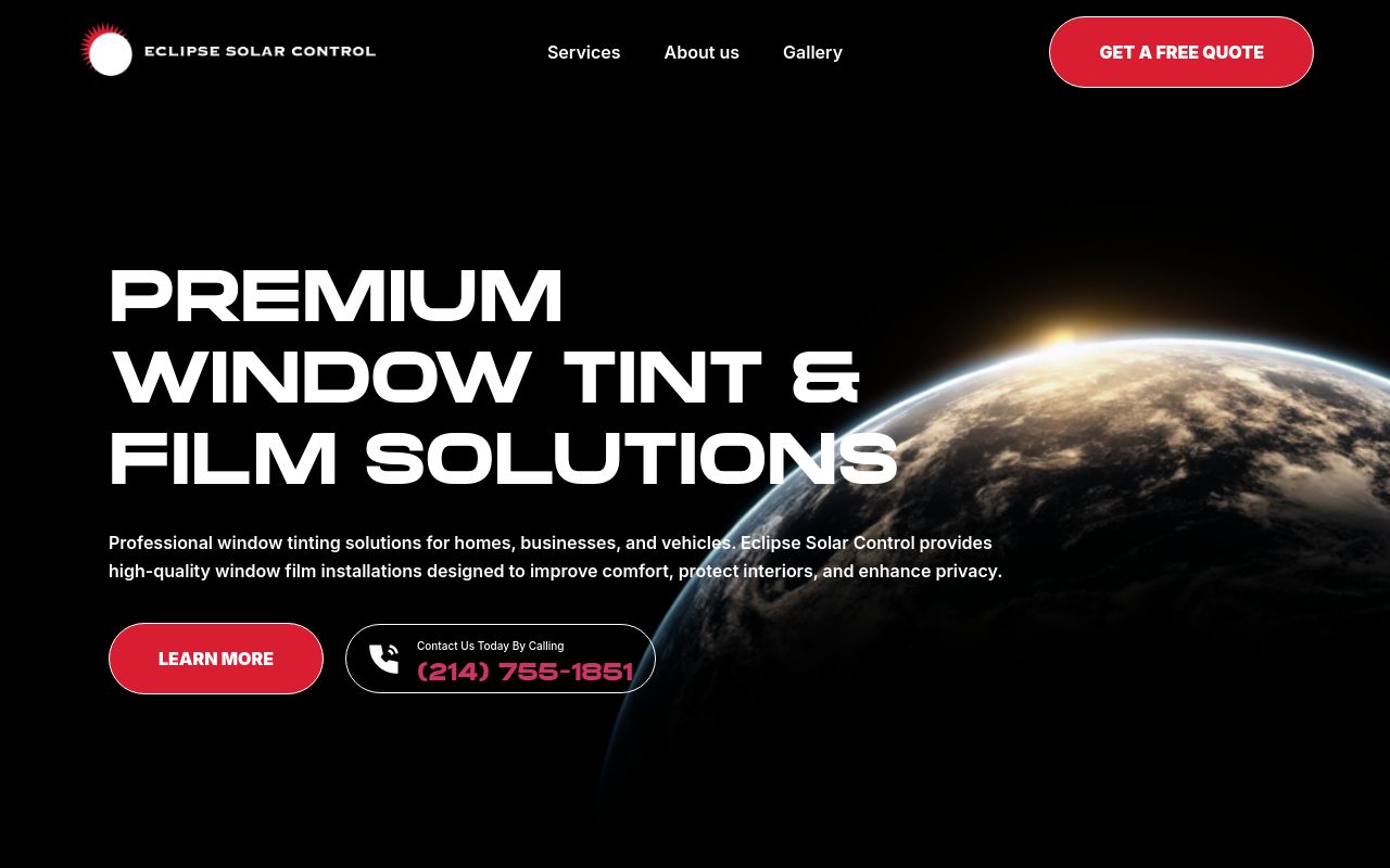 Homepage of Eclipse Solar Control's website