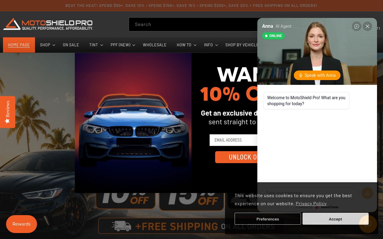 Homepage of MotoShield Pro's website