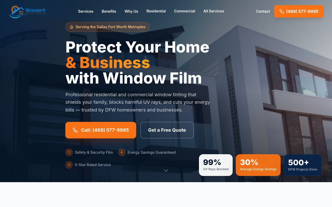 Homepage of Smart Home Tinting, LLC's website
