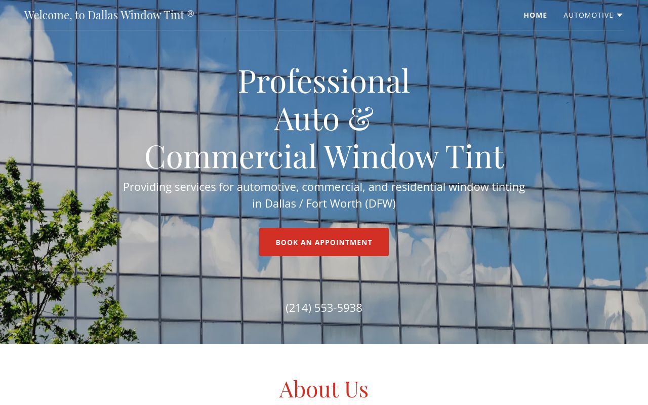 Homepage of Dallas Window Tint's website
