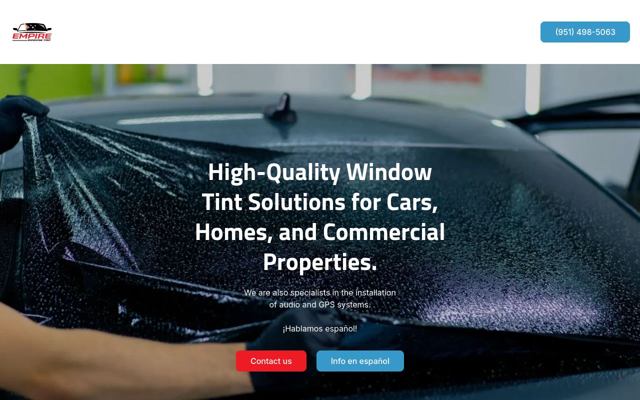 Homepage of Empire Window Tint's website