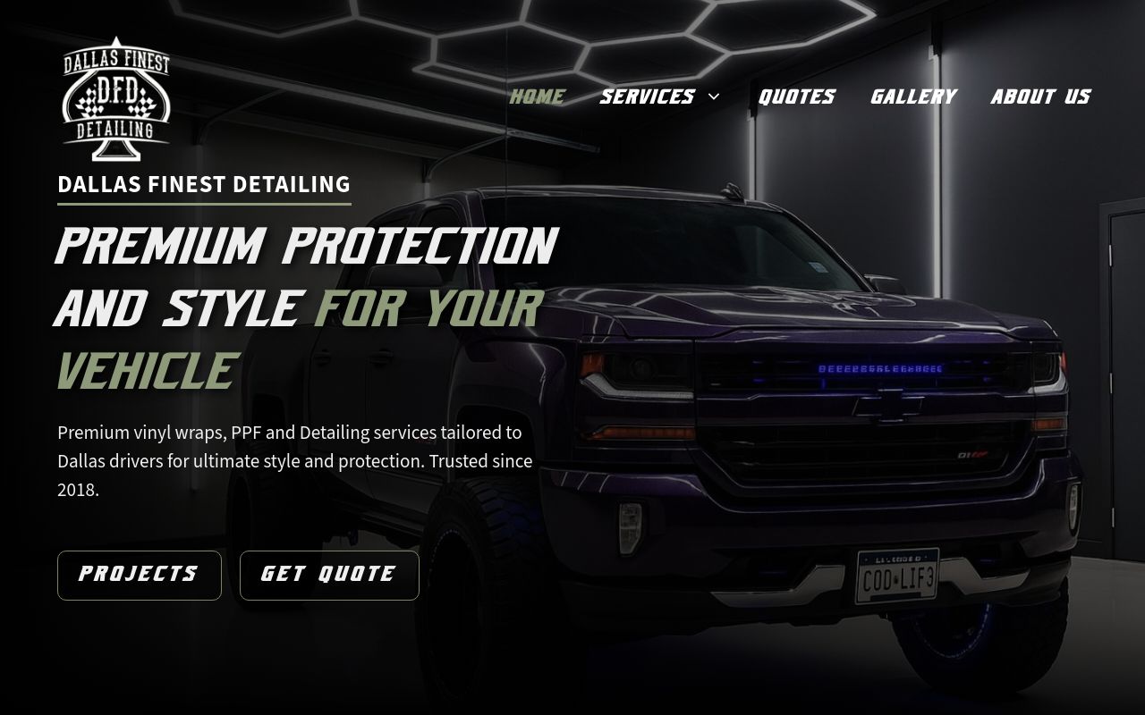 Homepage of DallasFinestDetailing's website
