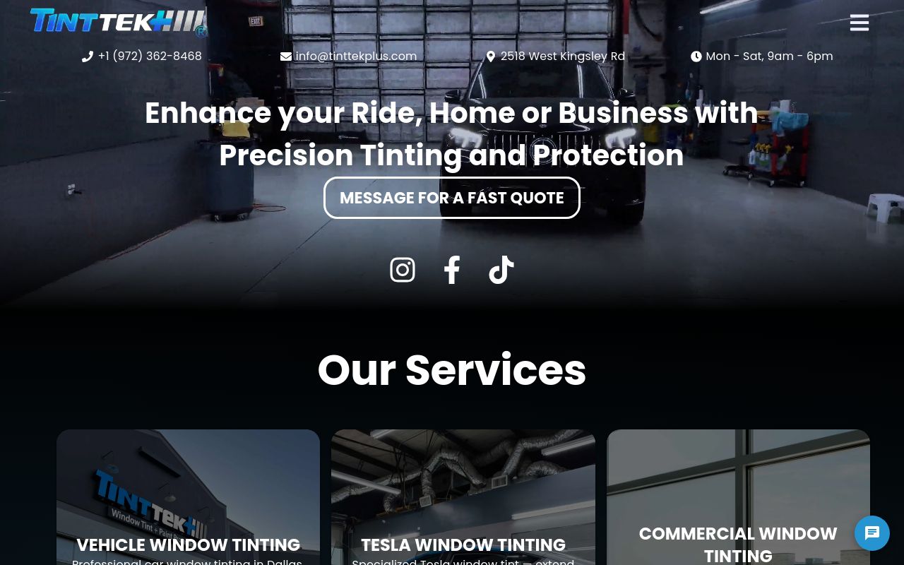 Homepage of Tint Tek Plus's website
