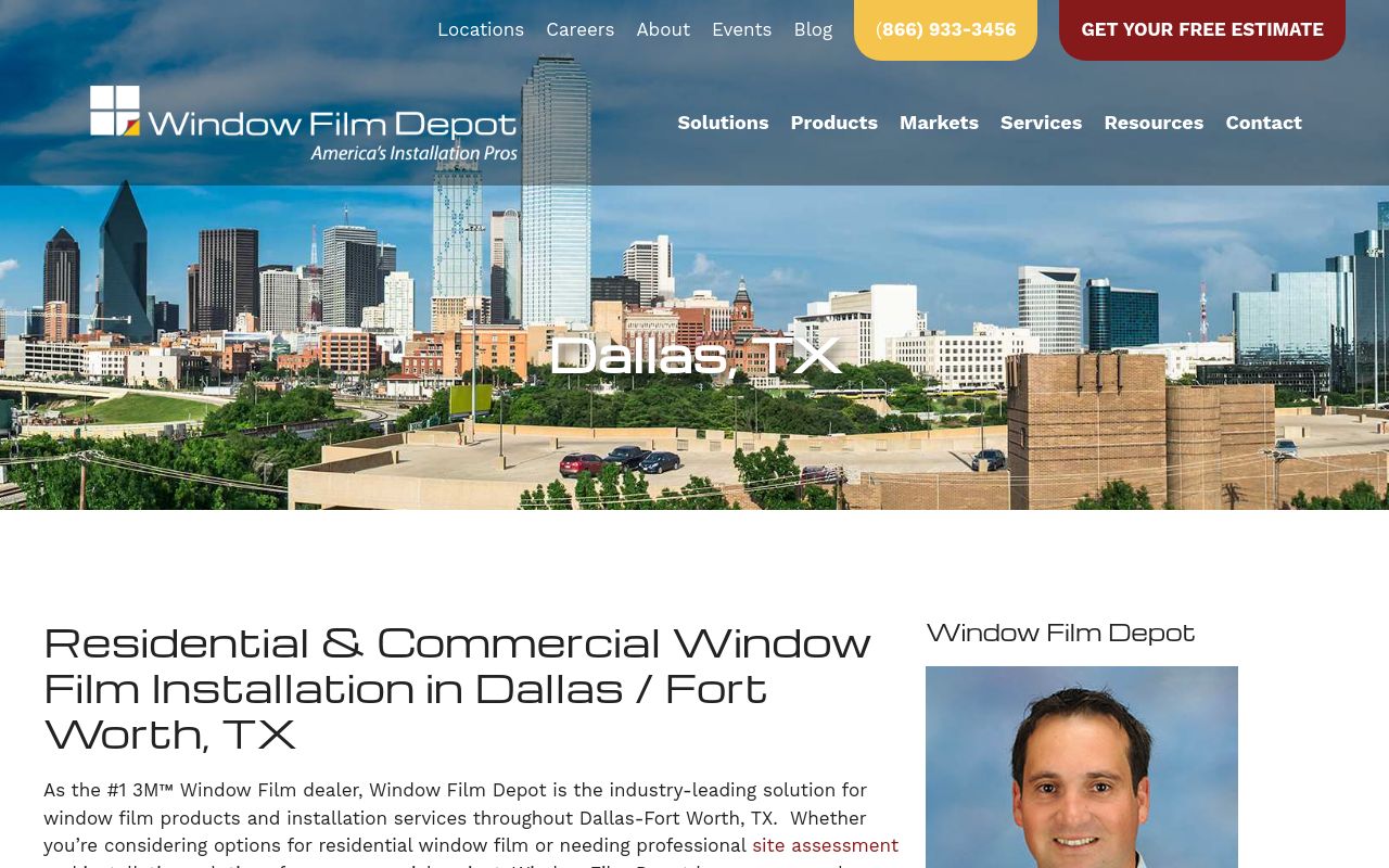 Homepage of Window Film Depot - Home & Commercial Window Tint's website